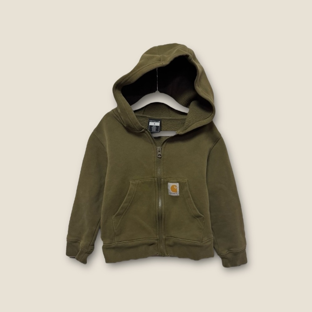 Warm Carhartt Olive Green Toddler 4T Logo Zip-Up Hoodie - Great Condition - Fall